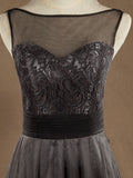 Floor Length A-line Lace Tulle Bridesmaid Dress Bateau Neck with Belt