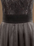 Floor Length A-line Lace Tulle Bridesmaid Dress Bateau Neck with Belt
