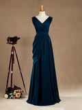 Sheath / Column V-neck Floor Length Chiffon Bridesmaid Dress with Side Draping