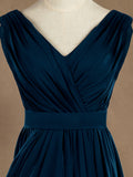 Sheath / Column V-neck Floor Length Chiffon Bridesmaid Dress with Side Draping