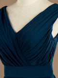 Sheath / Column V-neck Floor Length Chiffon Bridesmaid Dress with Side Draping