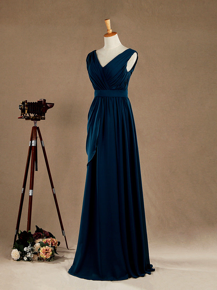 Sheath / Column V-neck Floor Length Chiffon Bridesmaid Dress dressblee Sheath / Column V-neck Floor Length Chiffon Bridesmaid Dress dressblee