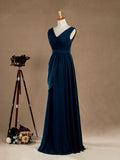 Sheath / Column V-neck Floor Length Chiffon Bridesmaid Dress with Side Draping