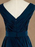 Sheath / Column V-neck Floor Length Chiffon Bridesmaid Dress with Side Draping