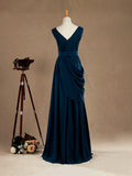 Sheath / Column V-neck Floor Length Chiffon Bridesmaid Dress with Side Draping
