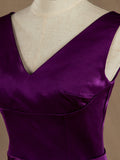 A-line V-neck High-low Hem Satin match Tulle Bridesmaid Dress