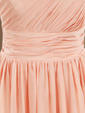 Knee Length A-Line One Shoulder Chiffon Bridesmaid Dress with Ruching Pleats
