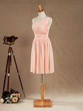Knee Length A-Line One Shoulder Chiffon Bridesmaid Dress with Ruching Pleats