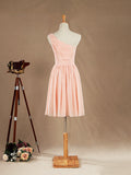 Knee Length A-Line One Shoulder Chiffon Bridesmaid Dress with Ruching Pleats