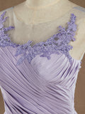 Knee Length A-Line Chiffon Bridesmaid Dress See Through Jewel Neck with Lace Appliques