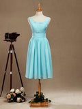 Knee Length Scoop Neck Chiffon Bridesmaid Dress with Criss Cross Ruching Pleats
