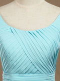 Knee Length Scoop Neck Chiffon Bridesmaid Dress with Criss Cross Ruching Pleats