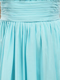 Knee Length Scoop Neck Chiffon Bridesmaid Dress with Criss Cross Ruching Pleats