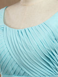 Knee Length Scoop Neck Chiffon Bridesmaid Dress with Criss Cross Ruching Pleats