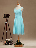 Knee Length Scoop Neck Chiffon Bridesmaid Dress with Criss Cross Ruching Pleats