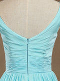 Knee Length Scoop Neck Chiffon Bridesmaid Dress with Criss Cross Ruching Pleats