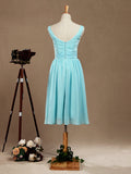 Knee Length Scoop Neck Chiffon Bridesmaid Dress with Criss Cross Ruching Pleats