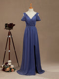 A-Line V-Neck Floor Length Chiffon Prom Formal Evening Dress
