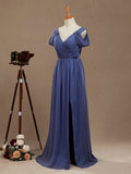 A-Line V-Neck Floor Length Chiffon Prom Formal Evening Dress