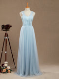 Convertible A-Line Tulle match Lace Floor Length Bridesmaid Dress Sweetheart Neck
