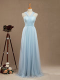 Convertible A-Line Tulle match Lace Floor Length Bridesmaid Dress Sweetheart Neck