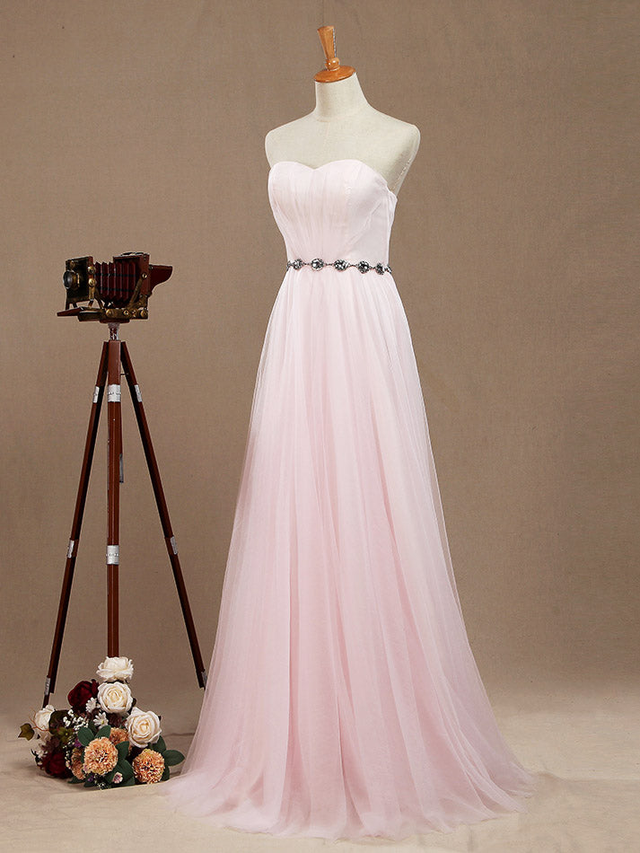 A-Line Tulle Floor Length Bridesmaid Dress