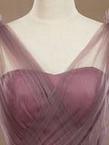 A-Line V-neck Tulle Floor Length Bridesmaid Dress 