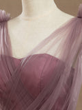 A-Line V-neck Tulle Floor Length Bridesmaid Dress 
