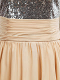 Chiffon Mix Sequin Bridesmaid Dress V-neck A-line Sleeveless