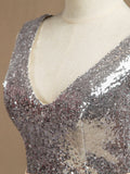 Chiffon Mix Sequin Bridesmaid Dress V-neck A-line Sleeveless