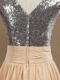 Chiffon Mix Sequin Bridesmaid Dress V-neck A-line Sleeveless