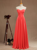 Simple Prom Dress A-Line Floor Length Chiffon Bridesmaid Dress Sweetheart Strapless with Criss Cross Ruching