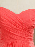 Simple Prom Dress A-Line Floor Length Chiffon Bridesmaid Dress Sweetheart Strapless with Criss Cross Ruching