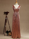 Sheath / Column Rose Gold Sequin Bridesmaid Dress Sheath Column V-neck Evening dress