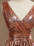 Sheath / Column Rose Gold Sequin Bridesmaid Dress Sheath Column V-neck Evening dress