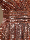 Sheath / Column Rose Gold Sequin Bridesmaid Dress Sheath Column V-neck Evening dress