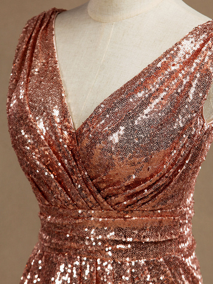 Sheath / Column Rose Gold Sequin Bridesmaid Dress Sheath Column V-neck dressblee Sheath / Column Rose Gold Sequin Bridesmaid Dress Sheath Column V-neck dressblee