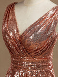 Sheath / Column Rose Gold Sequin Bridesmaid Dress Sheath Column V-neck Evening dress