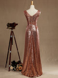 Sheath / Column Rose Gold Sequin Bridesmaid Dress Sheath Column V-neck Evening dress