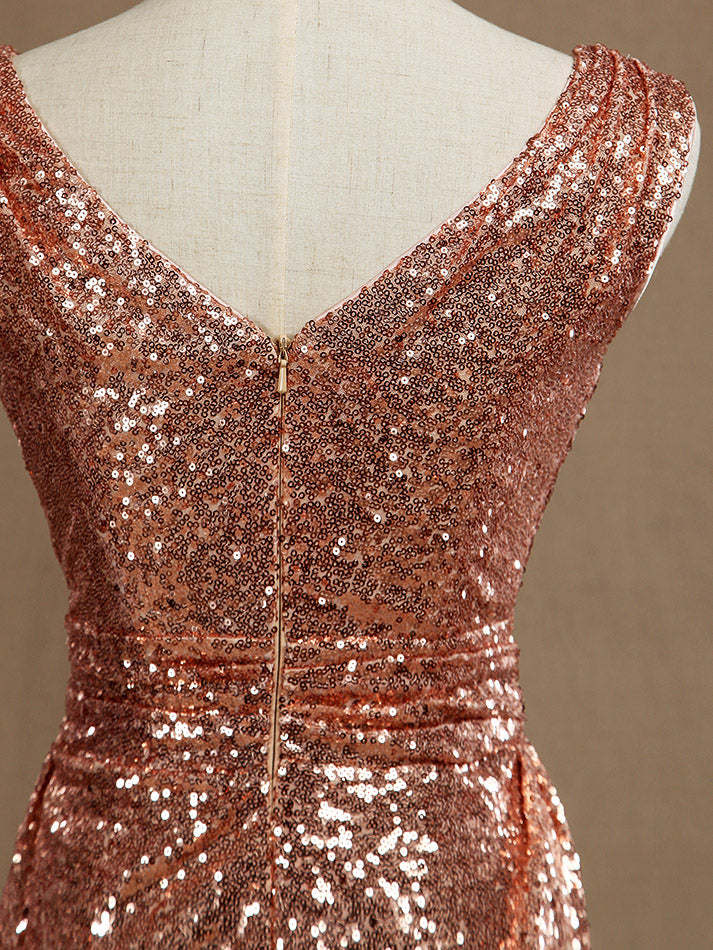 Sheath / Column Rose Gold Sequin Bridesmaid Dress Sheath Column V-neck dressblee Sheath / Column Rose Gold Sequin Bridesmaid Dress Sheath Column V-neck dressblee