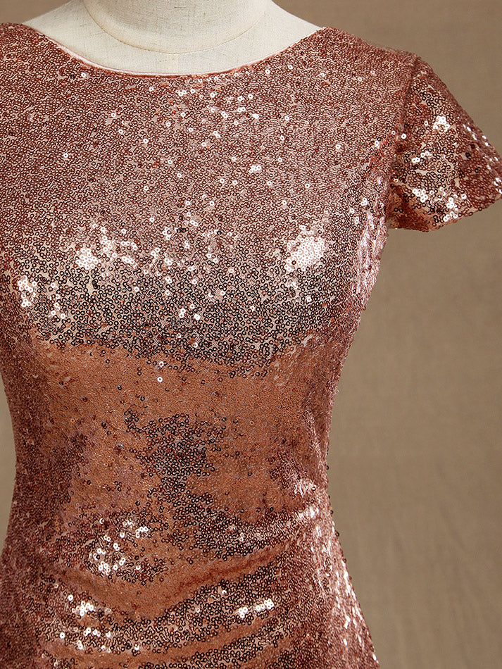 Rose Gold Sequin Bridesmaid dress Cowl Back Cap Sleeves Scoop neck dressblee Rose Gold Sequin Bridesmaid dress Cowl Back Cap Sleeves Scoop neck dressblee