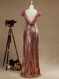Rose Gold Sequin Bridesmaid dress Cowl Back Cap Sleeves Scoop neck
