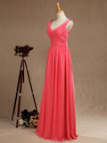 A-Line V-neck Floor Length Chiffon Bridesmaid Dress