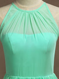 Sheath / Column Jewel Neck Floor Length Chiffon Bridesmaid Dress with Pleats