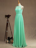 Sheath / Column Jewel Neck Floor Length Chiffon Bridesmaid Dress with Pleats
