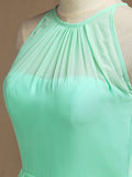 Sheath / Column Jewel Neck Floor Length Chiffon Bridesmaid Dress with Pleats