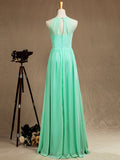 Sheath / Column Jewel Neck Floor Length Chiffon Bridesmaid Dress with Pleats