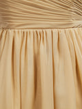 A-Line Jewel Neck Knee Length Chiffon Bridesmaid Dress with Criss Cross Ruching Pleats