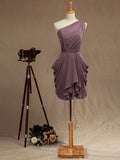 Mini Chiffon Bridesmaid Dress Dusty Purple One Shoulder A-line Asymmetrical Pleats