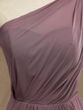 Mini Chiffon Bridesmaid Dress Dusty Purple One Shoulder A-line Asymmetrical Pleats